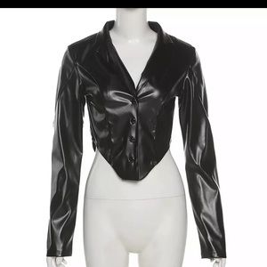 PU Leather Cropped Jacket Top